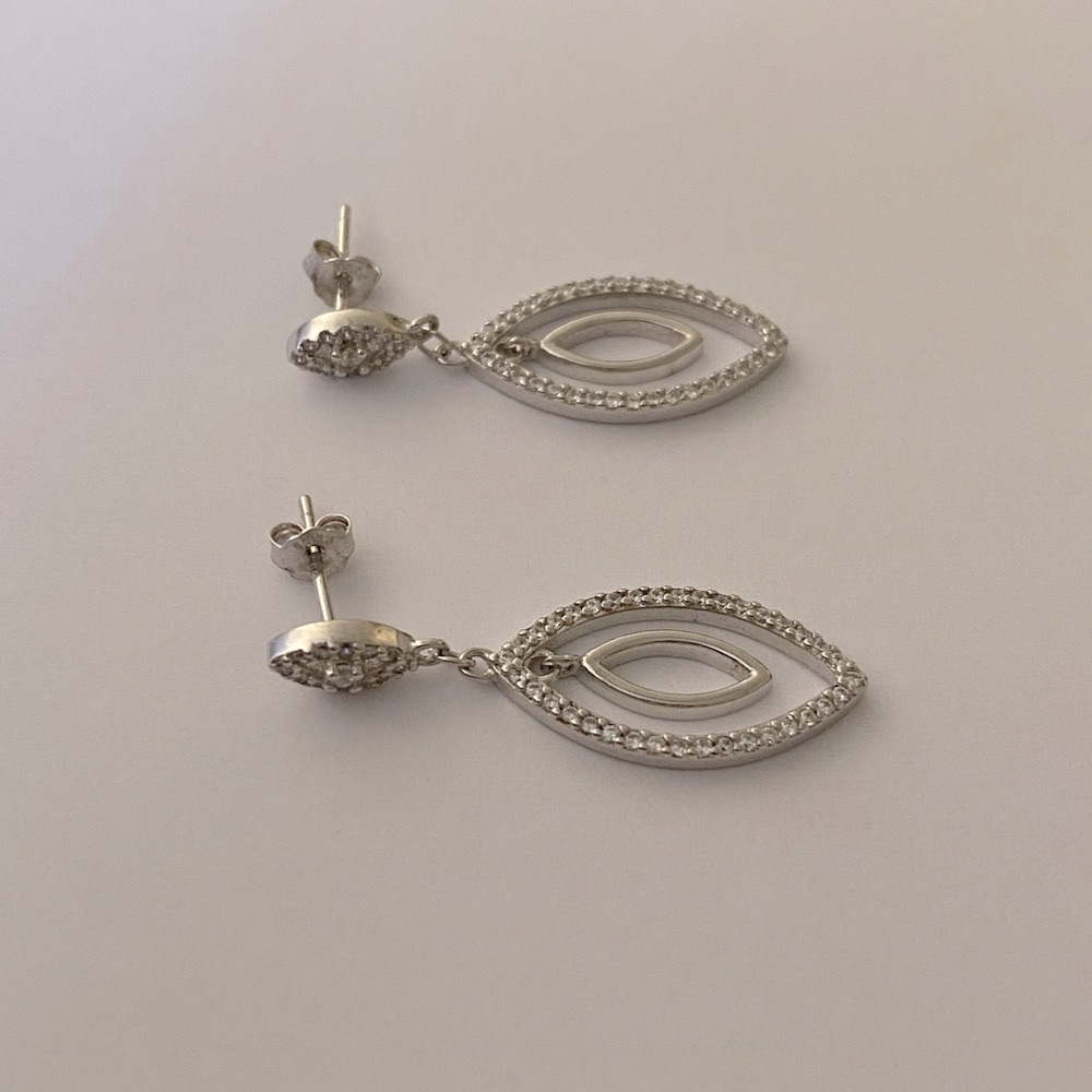 925 Silver oval cz dangling post earrings - Picture 3 of 6
